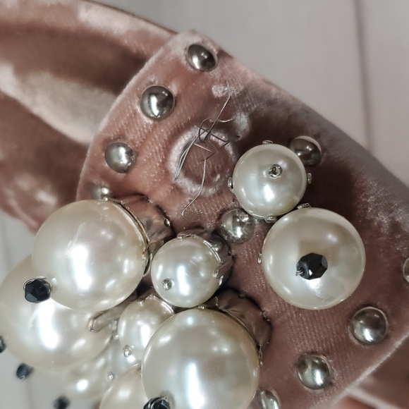 Miu Miu Burgundy Velvet Faux Pearl Embellished Flat Slides sz 37/6.5 - Picture 14 of 14